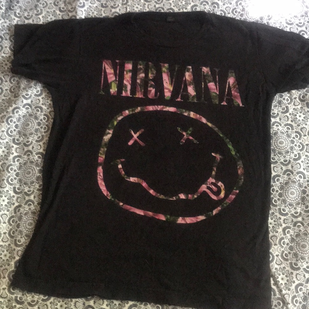 Black Nirvana Band Tee Floral Print